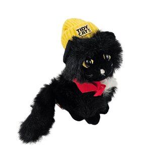 Animal Fair Tidy Cat 3 Plush Black White Stuffed Cat Yellow Hat Red Bow Vintage